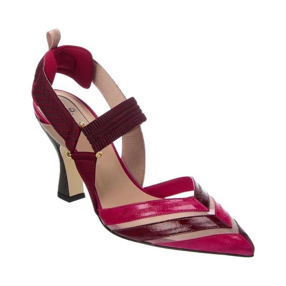 Fendi Iconic Colibri Leather & Mesh Slingback Pump, Red
